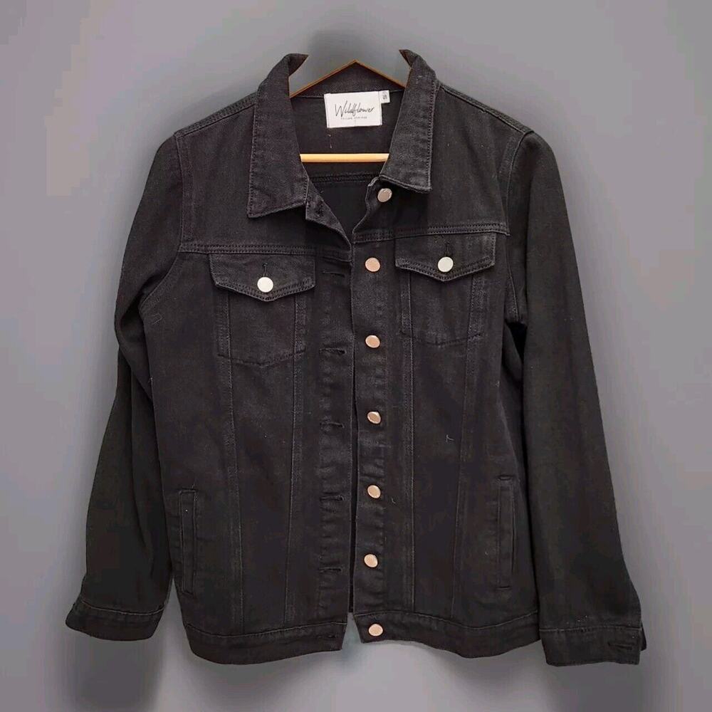 Wildflower Yellow Springs Stay Wild On Back Black Denim Jacket Oversized Small